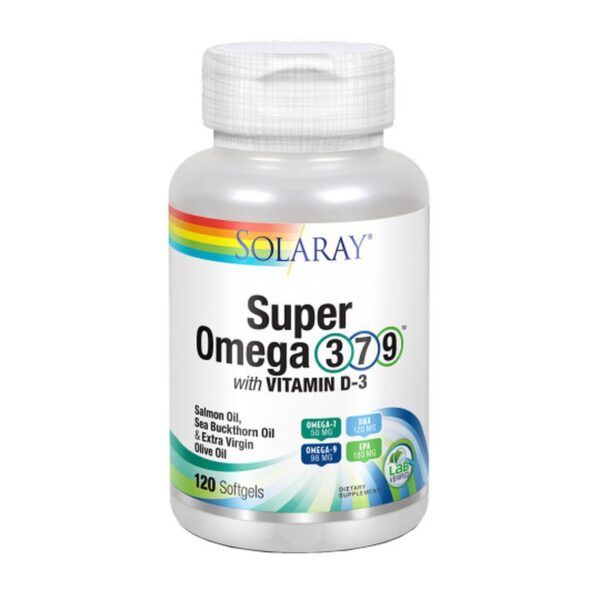 Super Omega 3, 7 y 9 con Vitamina D3 120 Perlas Solaray