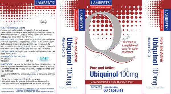 Ubiquinol 100 mg Lamberts Coenzima Q10 60 cápsulas