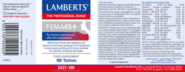lamebrts-FEMA45-etiqueta-8437-180.jpg FEMA45+ Lamberts Mujer 45+ 180 tabletas