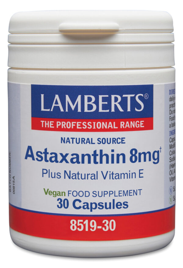 Astaxantina Lamberts 8 mg con vitamina E natural 30 cápsulas Astaxantina Lamberts 8 mg con vitamina E natural 30 cápsulas