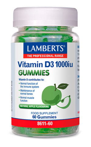Vitamina D3 1000 UI Lamberts en gominolas sabor manzana Vitamina D3 1000 UI Lamberts en gominolas sabor manzana