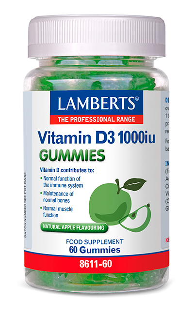Vitamina D3 1000 UI Lamberts en gominolas sabor manzana Vitamina D3 1000 UI Lamberts en gominolas sabor manzana