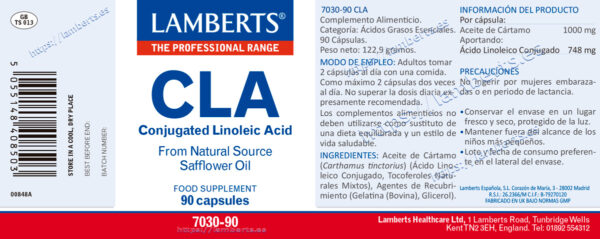 CLA Lamberts ácido linoleico conjugado 748 mg detalle de las cápsulas CLA Lamberts ácido linoleico conjugado 748 mg detalle de las cápsulas