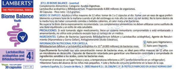 Biome Balance Youth Lamberts detalle de la etiqueta Biome Balance Youth Lamberts detalle de la etiqueta