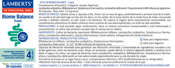 Biome Balance Travel Lamberts detalle de la etiqueta