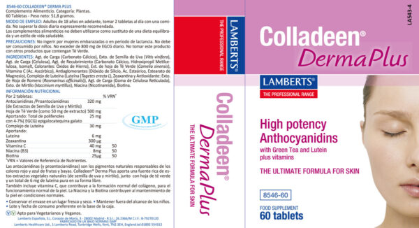 Colladeen DermaPlus Lamberts con luteína y té verde detalle de la etiqueta