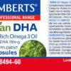 DHA Vegano 250 mg Omega 3 de Algas Lamberts 60 cápsulas detalle de la etiqueta DHA Vegano 250 mg Omega 3 de Algas Lamberts 60 cápsulas detalle de la etiqueta