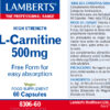 L-Carnitina Lamberts 500 mg en forma libre 60 cápsulas detalle de la etiqueta