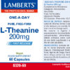 L-Teanina Lamberts 200 mg en forma libre 60 cápsulas detalle de la etiqueta L-Teanina Lamberts 200 mg en forma libre 60 cápsulas detalle de la etiqueta