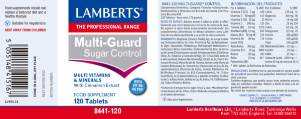 MultiGuard Control Lamberts con canela y ácido alfa lipoico detalle de la etiqueta MultiGuard Control Lamberts con canela y ácido alfa lipoico detalle de la etiqueta