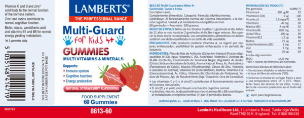 Multi-Guard for Kids Lamberts en 60 gominolas detalle de la etiqueta Multi-Guard for Kids Lamberts en 60 gominolas detalle de la etiqueta