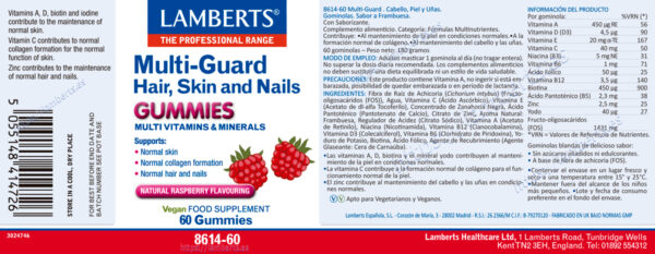Multi-Guard Cabello, Piel y Uñas Lamberts 60 gominolas detalle de la etiqueta