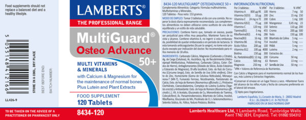 Multi-Guard Osteo Advance 50+ Lamberts detalle de la etiqueta