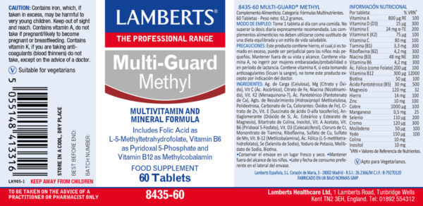 Multi-Guard Metil Sin Calcio Lamberts 60 tabletas detalle de la etiqueta Multi-Guard Metil Sin Calcio Lamberts 60 tabletas detalle de la etiqueta