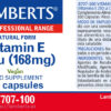 Vitamina E Natural 250 UI Lamberts 100 cápsulas detalle de la etiqueta