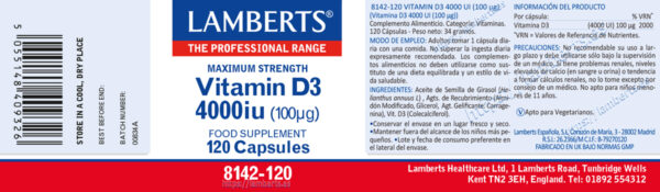 Vitamina D3 4000 UI Lamberts 120 cápsulas