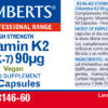 Vitamina K2 Lamberts 90 mcg MK-7 60 cápsulas detalle de la etiqueta Vitamina K2 Lamberts 90 mcg MK-7 60 cápsulas detalle de la etiqueta