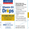 Vitamina D3 líquida Lamberts 20 ml (600 gotas) detalle de la etiqueta