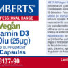 Vitamina D3 vegana Lamberts 1000 UI 25 mcg detalle de la etiqueta