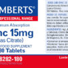 Zinc Lamberts 15 mg como citrato 180 tabletas Zinc Lamberts 15 mg como citrato 180 tabletas