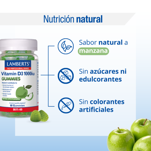 Vitamina D3 1000 UI Lamberts en gominolas sabor manzana detalle 3 Vitamina D3 1000 UI Lamberts en gominolas sabor manzana detalle 3