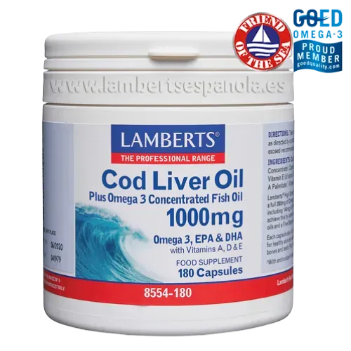 Aceite de hígado de bacalao Lamberts 1000 mg 180 cápsulas