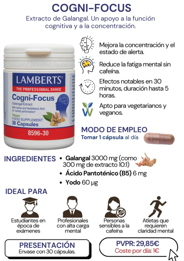 Cogni-Focus Lamberts con extracto de galangal 30 cápsulas detalle 3