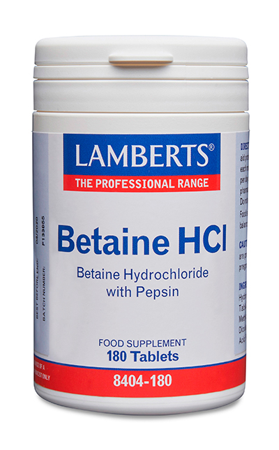 Betaína HCl con pepsina Lamberts 180 tabletas Betaína HCl con pepsina Lamberts 180 tabletas