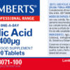 Ácido fólico Lamberts 400 mcg 100 tabletas detalle de la etiqueta