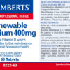 Calcio masticable 400 mg Lamberts 60 tabletas detalle de la etiqueta Calcio masticable 400 mg Lamberts 60 tabletas detalle de la etiqueta