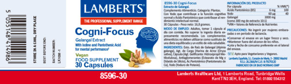 Cogni-Focus Lamberts con extracto de galangal 30 cápsulas