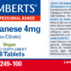 Citrato de manganeso Lamberts, 4 mg de manganeso por tableta, 100 tabletas detalle de la etiqueta