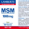 MSM 1.000 mg Lamberts – 120 tabletas detalle de la etiqueta