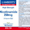 Niacina Lamberts 250 mg como nicotinamida 100 tabletas detalle de la etiqueta