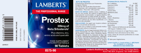Prostex Lamberts 90 tabletas detalle de la etiqueta