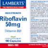 Vitamina B2 Riboflavina 50 mg Lamberts 100 cápsulas detalle de la etiqueta Vitamina B2 Riboflavina 50 mg Lamberts 100 cápsulas detalle de la etiqueta