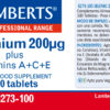 Selenio Lamberts 200 mcg con vitaminas A, C y E 100 tabletas detalle de la etiqueta
