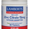 Citrato de zinc Lamberts, 15 mg de zinc por tableta, 90 tabletas Citrato de zinc Lamberts, 15 mg de zinc por tableta, 90 tabletas